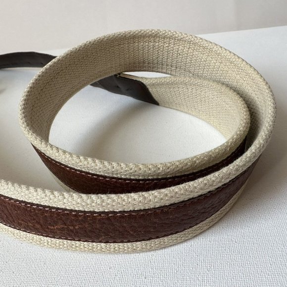 Belt 48 inches white textile brown leather size 40/100 - Picture 6 of 8
